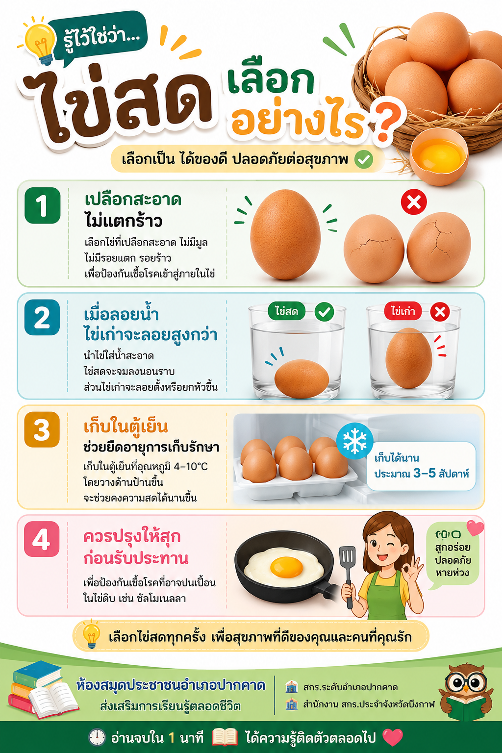 🟢 | กิจกรรมบรรณารักษ์ชวนรู้ “ไข่สดเลือกอย่างไร?”